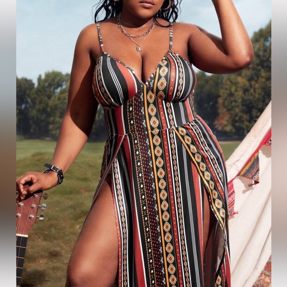 NWT SHEIN Plus Geo Print Wrap Maxi Cami Dress Size 4X - Picture 2 of 8